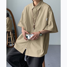 复古港风简约短袖衬衫男潮牌宽松休闲百搭衬衣CS70-P33，男装衬衫，星座308B-2