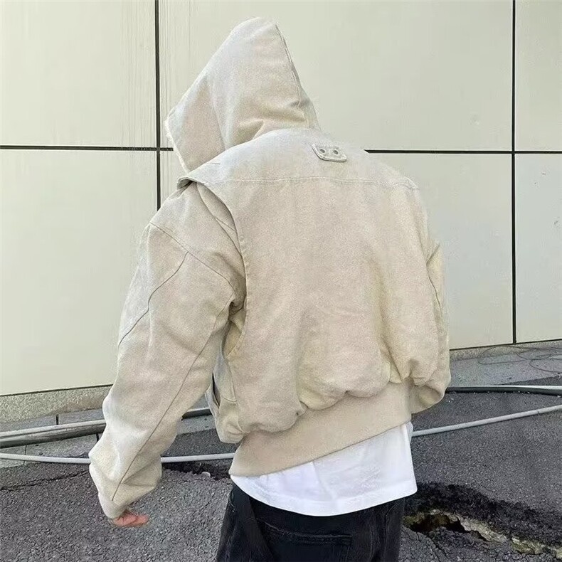 高街重磅做旧拉链连帽外套潮牌卡其色宽松夹克外套LF1012p125特,男装夹克,电商D256-2(原A064-2)