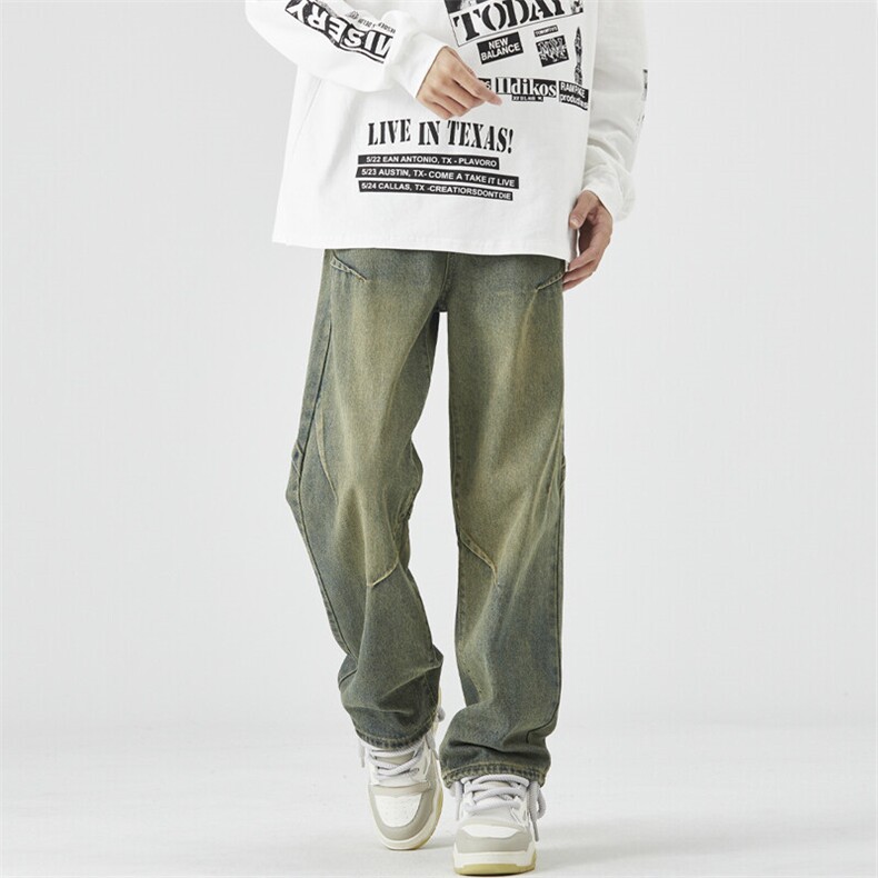 阔腿牛仔裤男款宽松直筒高街男生裤子春季宽松工装长裤子YZ99-P50，男装牛仔裤，星座509