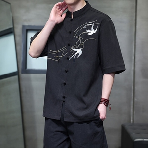新款新中式 士现货立领风衬衫燕子刺绣短袖上衣T2520-P65控89图片
