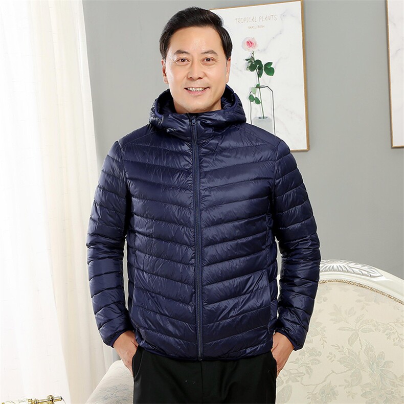 男中老年90绒轻薄连帽羽绒服外套秋冬休闲羽绒轻便外套,男装羽绒服,钱塘723