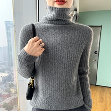 羊毛衫女堆堆领毛衣加厚宽松慵懒坑条高领针织打底内搭，女装羊毛衫，美轩羊绒