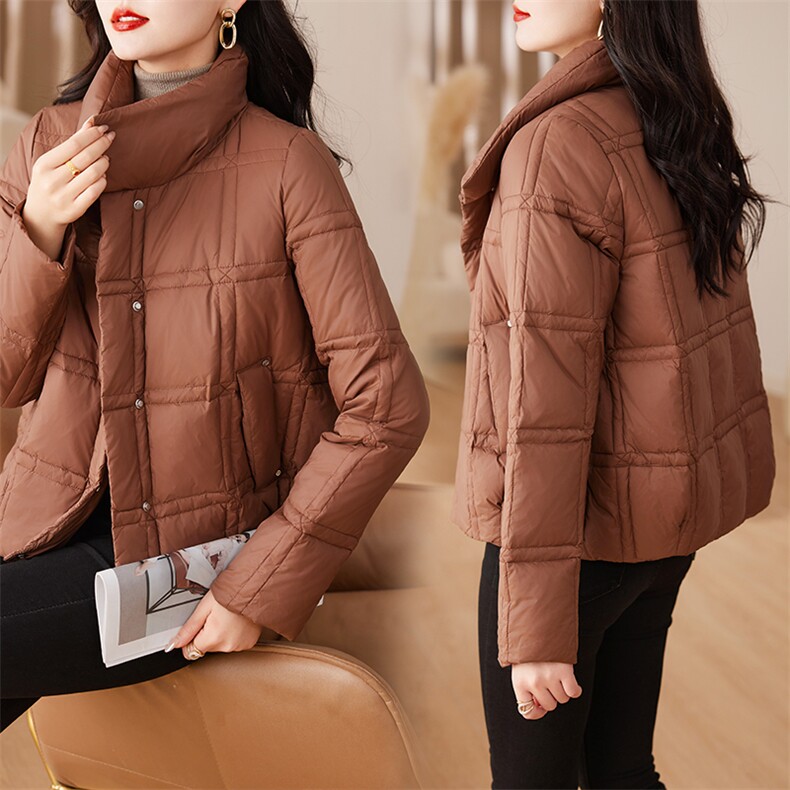 余墨冬季新品小个子立领短款保暖羽绒服90白鸭绒，女装羽绒服，余墨