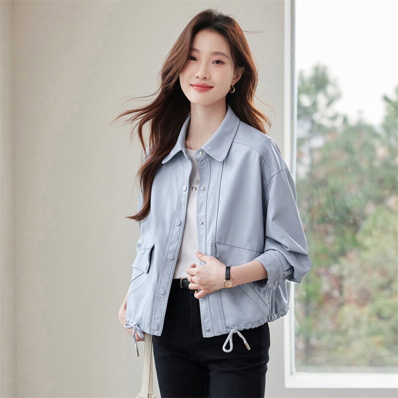 BAO夹克皮衣休闲短款外套女时尚宽松显瘦2026新款翻领pu上衣洋气,女装皮衣,江南女神
