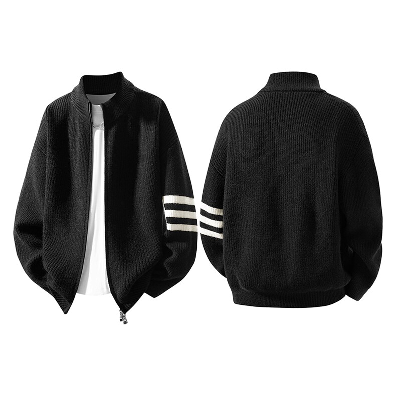 重磅秋冬北极绒开衫毛衣美式复古休闲慵懒风男女立领针织衫外套，男装针织衫/毛衣，电商A486