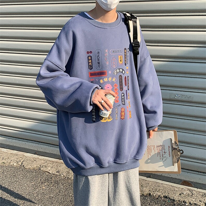日系大码宽松无性别印花卫衣男套头衫外套WY101P35控价48,男装卫衣,电商A089-1