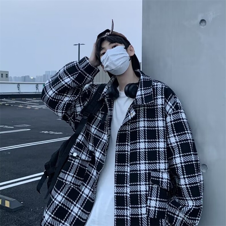 潮牌ins毛呢外套男士日系小香风情侣上衣宽松痞帅WM232-P55图片