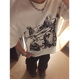 高品质纯棉短袖-宽松落肩款-白墨印花尺码:M-3X图片