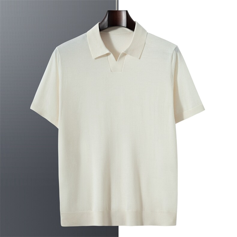 2024秋冬新款精纺山羊绒男士POLO领套头开叉羊绒短袖，男装羊绒套衫，曼云男装羊绒
