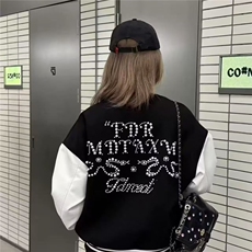 美式珍珠刺绣拼接撞色棒球服外套男女春季情侣休闲宽松夹克，男装夹克，星座506A