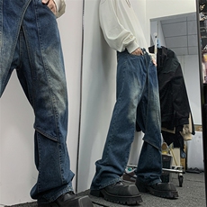 重工设计做旧工装牛仔裤男解构拼接微喇阔腿牛仔裤G1526-P58，男装牛仔裤，星座1001-1