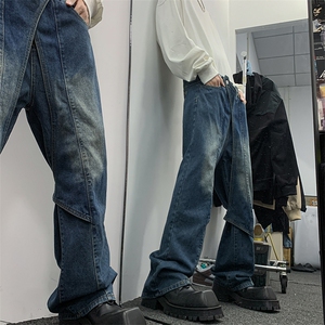 重工设计做旧工装牛仔裤男解构拼接微喇阔腿牛仔裤 G1526-P58图片