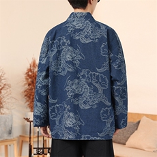 秋装新款新中式牛仔道袍龙纹唐装日系种风外套汉服H335/P110，男装工装外套，电商A221A