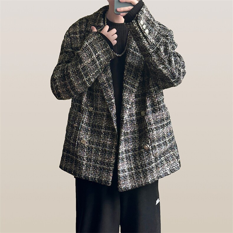 秋冬小香风西装外套男潮格纹呢子西服A351-AX2506-P125,男装西服套装,电商A351