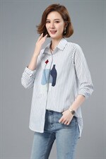 刺绣竖条纹衬衫女长袖2025春装韩版百搭设计感小众港风打底衬衣潮，女装衬衫，小林双子