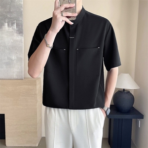轻熟风~2025抖音新中式立领暗扣冰丝中袖衬衫 C296/P45图片