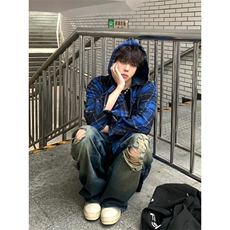 【有货】连帽格子衬衫男高级感痞帅美式拉链夹克外套C300CC-特P55，男装夹克，星座1007（原301D）
