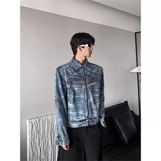 网络图现货美式复古痞帅水洗扎染设计感机车牛仔外套J8902-P78，男装工装外套，星座715-7