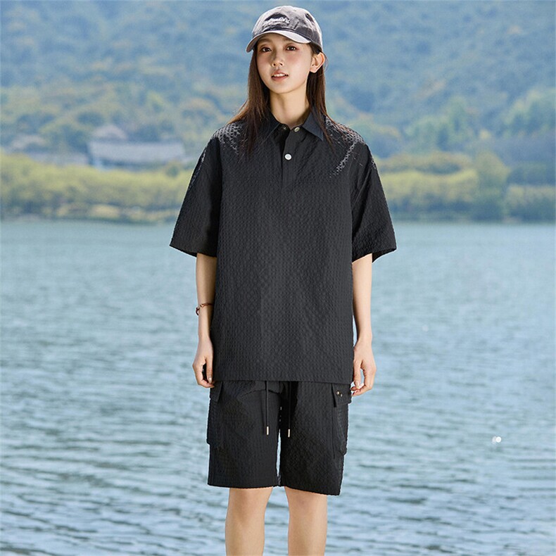 休闲套装夏季新款宽松薄款短袖衬衫短裤两件套A406TZ5216特P65,男装衬衫,星座309（原A406）
