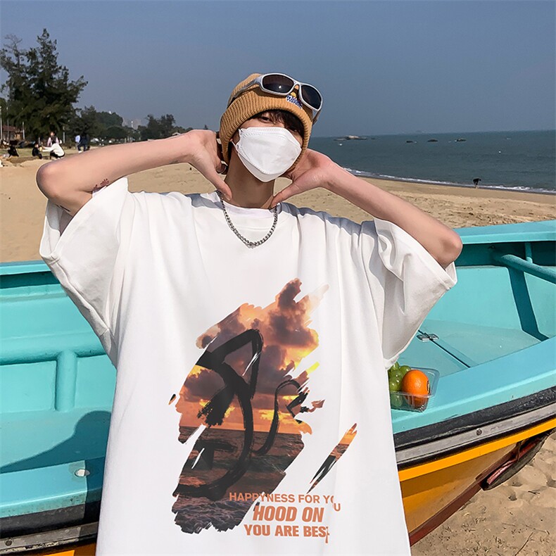 B239-D357-P28美式夏季短袖男落日印花t恤高街落肩袖体恤上衣,男装T恤,星座514-2(原B239)