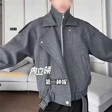 W10512-P80网图现货潮流百搭流行时尚毛呢双层外套原宿简约夹克，男装夹克，星座1608
