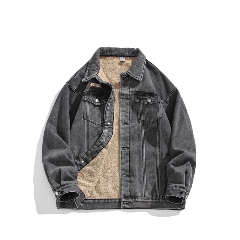 日系加绒牛仔棉衣外套男冬宽松情侣款复古加厚保暖翻领MY2254-P95，男装棉衣，星座1103-3