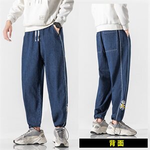 雏菊牛仔裤男士潮牌秋冬季韩版潮流百搭修身休闲束脚长裤图片