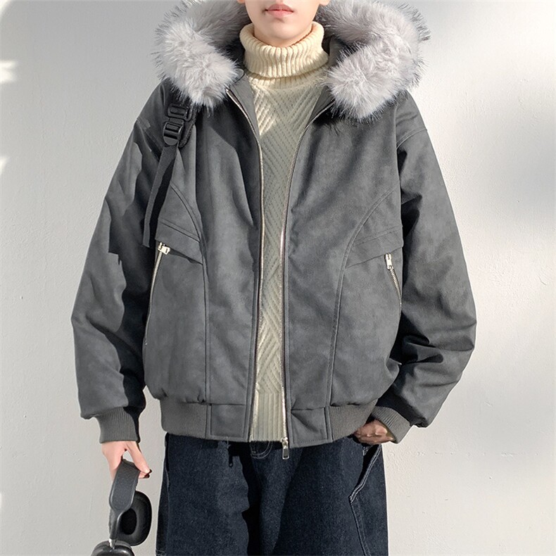 现货扎染PU皮棉服男冬季加厚连帽棉衣座山雕大毛领外套M090-P120,男装棉衣,星座308B-2