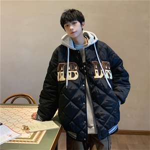 连帽棒球服菱男菱形格加棉加厚棉服棉袄植绒外套X1213-MY22-P125图片