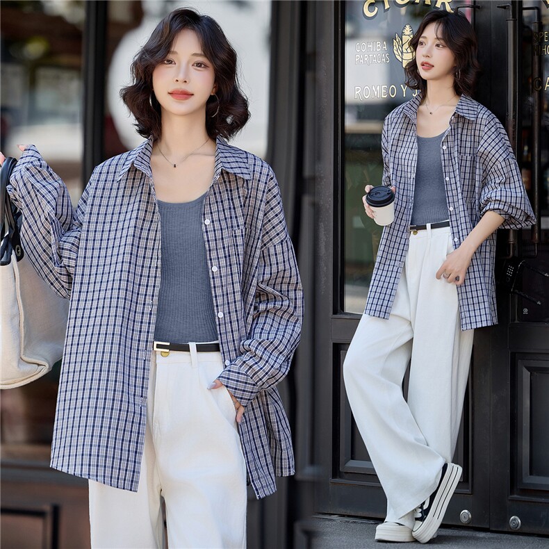 3125时尚休闲格纹衬衣+背心两件套装，女装套装/套裙，香莘料