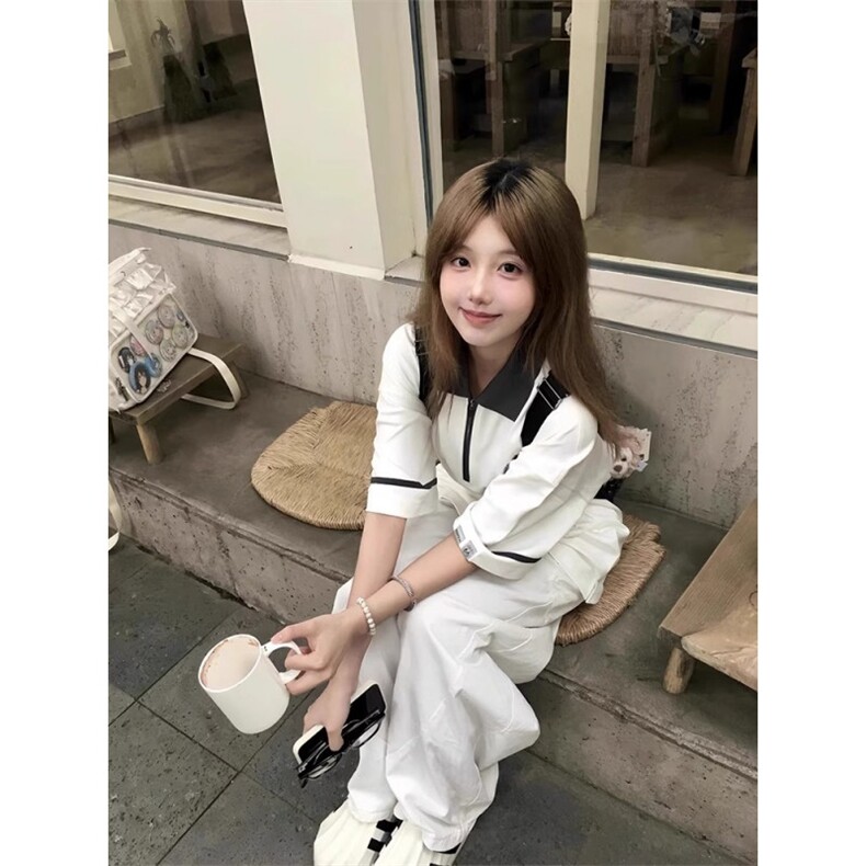 美式潮流学院风polo衫半拉链宽松短袖t恤女夏季设计感百搭上衣潮,男装Polo衫,星座506A