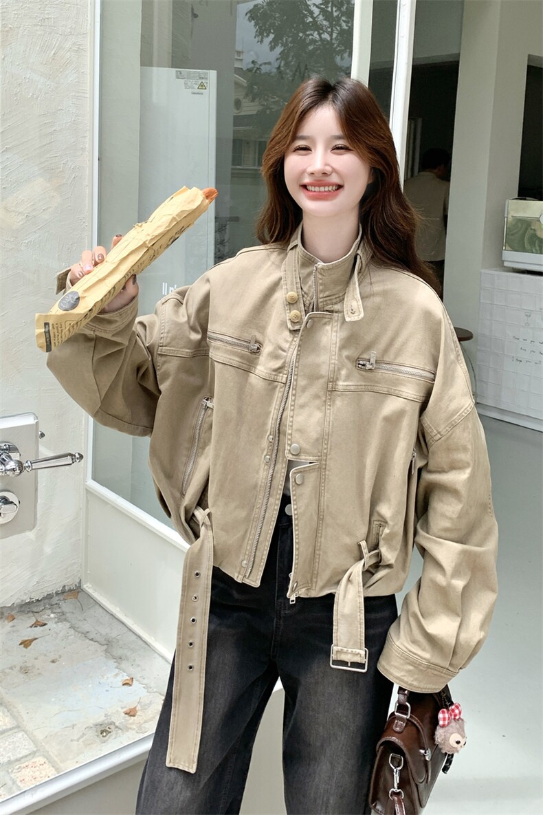 短款工装外套女2025新款宽松美式复古机车服夹克,女装短外套,2C012