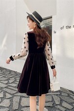 2021现货蝴蝶袖丝绒小香风连衣裙，女装连衣裙，秀水百合