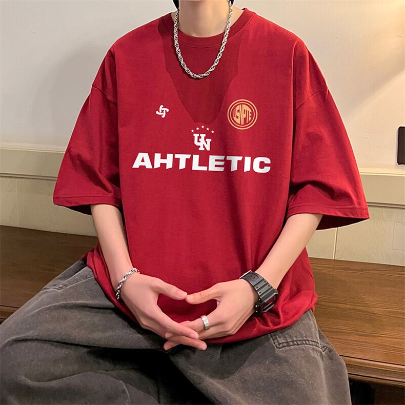 抖音得物二开现货220克夏装重磅美式高街宽松短袖t恤MT184,男装T恤,电商A486-1
