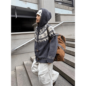 抖音得物 秋冬新款开衫毛衣美式复古休闲慵懒风V领针织衫男外套潮图片