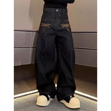 2026春季新款美式刺绣丹宁原牛baggy弯刀牛仔裤宽松阔腿长裤男女，男装牛仔裤，四季星座505