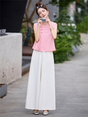 现货209-3277-P155-K218新款新中式夏季盘扣阔腿裤两件套，女装套装/套裙，韩蜜菓
