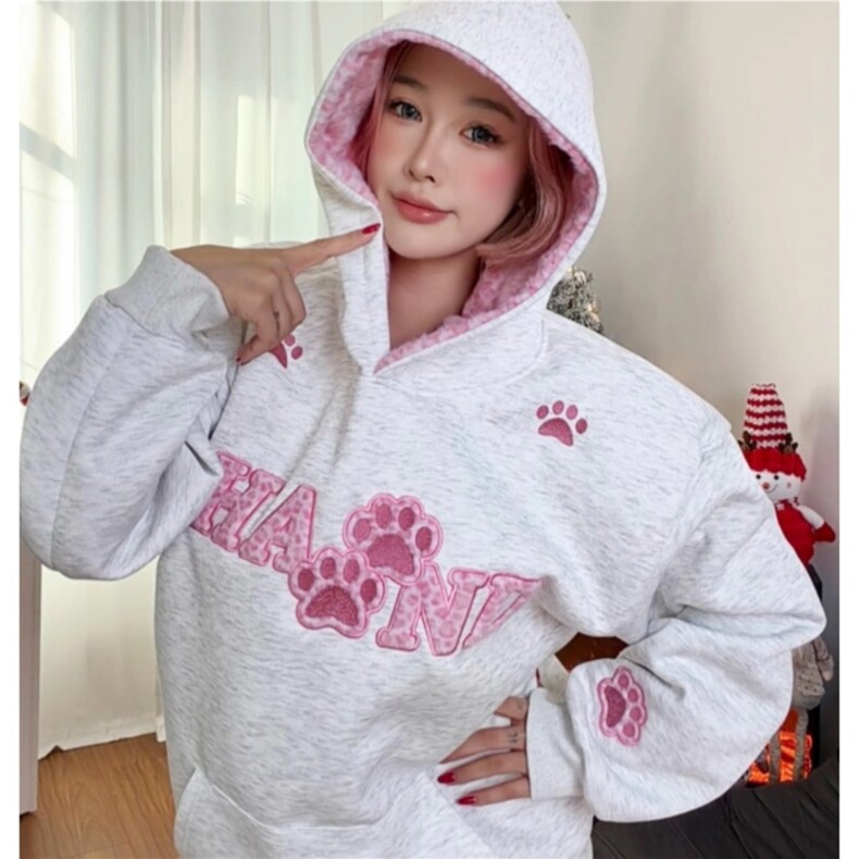 W11122-P65加绒70网图现货新款拼接豹纹毛绒连帽卫衣刺绣外套,女装短外套,星座1608