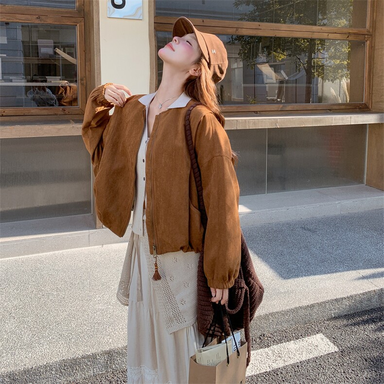 美拉德咖色棒球服外套女春秋2025新款超火好看高级小众短夹克上衣图片