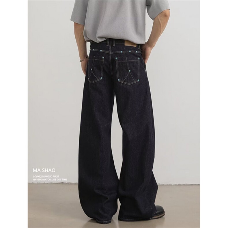 WE1627-P50夏季复古大阔腿牛仔裤男女款宽松显瘦垂感直筒拖地裤，男装牛仔裤，电商B323A
