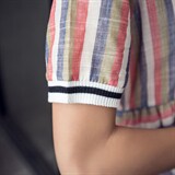 时尚条纹宽松短袖T恤女夏季新款韩版显瘦百搭上衣，女装T恤，深水步