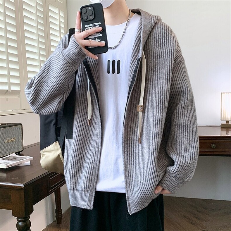84872-特P70开衫外套男款秋冬季加厚连帽夹克男生毛衣休闲宽松图片