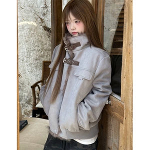 羊羔毛外套棉服男女冬季加绒加厚保暖立领棉衣夹克 M6056图片