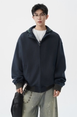 美式做旧假两件连帽卫衣男秋季潮牌拉链拼接格子开衫外套WY20P78，女装短外套，电商D206-1