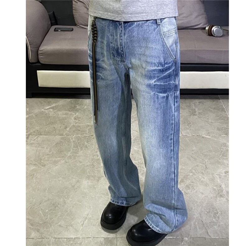 美式复古牛仔裤直筒垂坠感长裤做旧水洗休闲裤男,男装牛仔裤,星座410-7