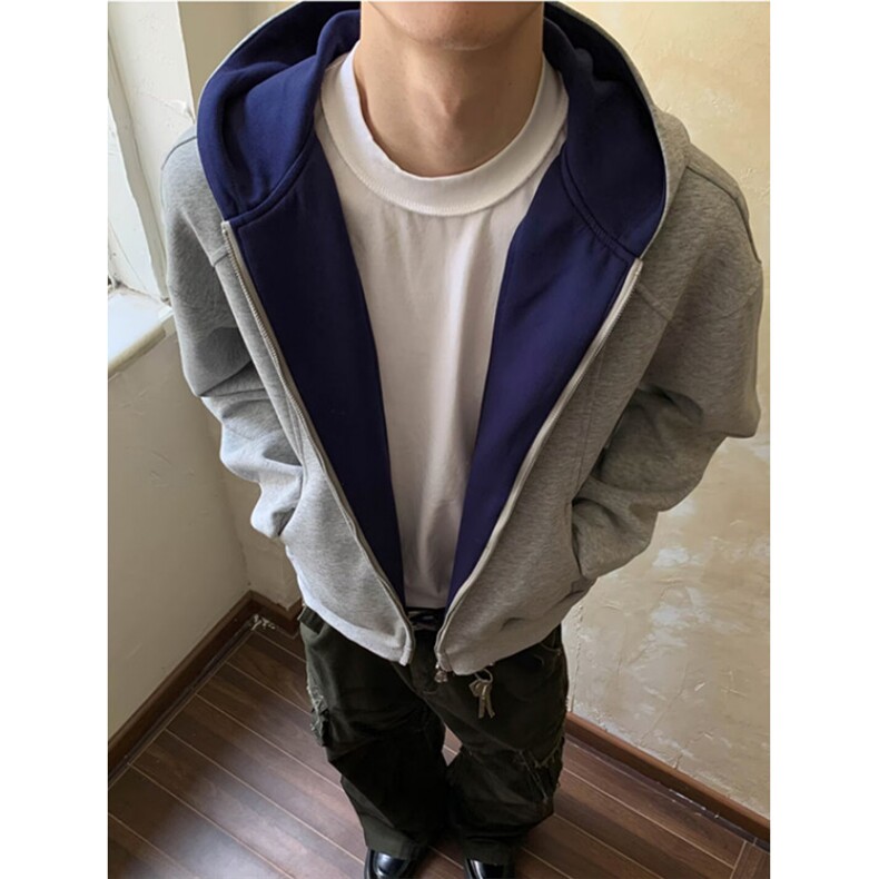 短款连帽卫衣开衫男女春秋重磅撞色情侣帽衫外套W163，女装短外套，星座1116A（原606A-3）