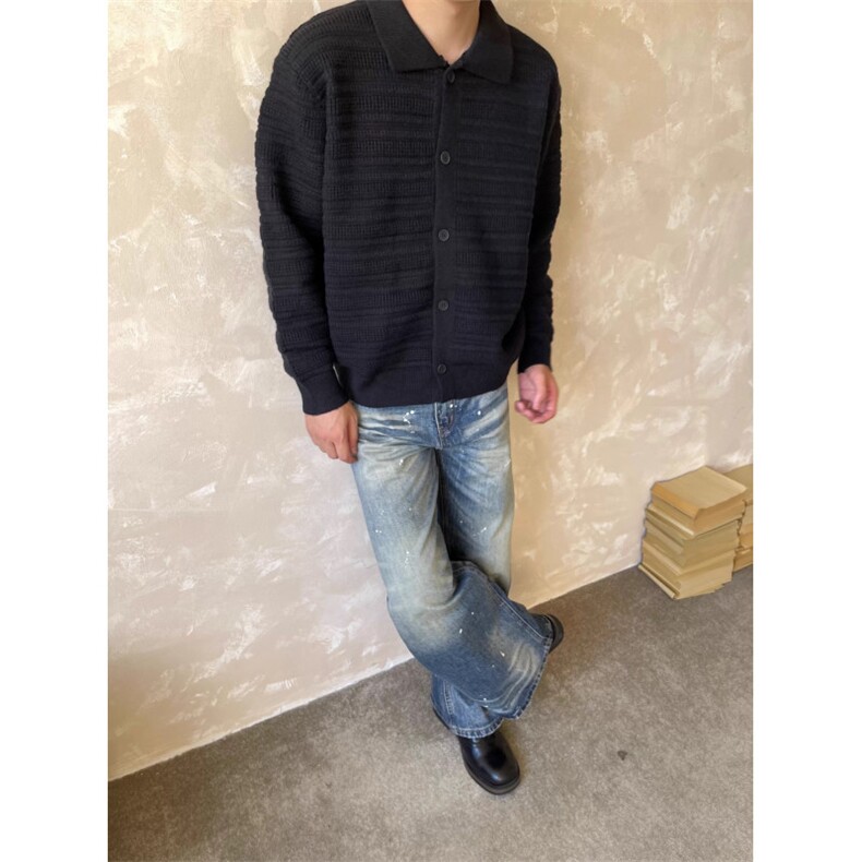 706-1-LY253-P65现货秋季美式重磅复古翻领开衫毛衣外套,男装针织衫/毛衣,星座706-1