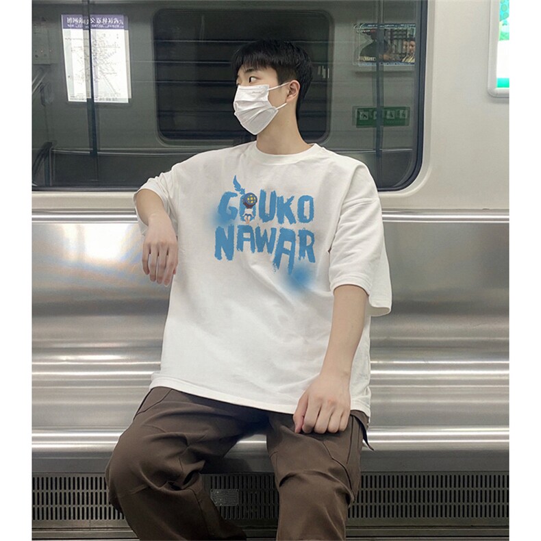 抖音得物210克现货宽松纯棉美式潮牌印花落肩袖纯棉T恤AT21136,男装T恤,电商A443