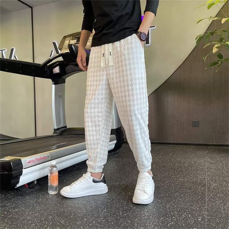 格子九分裤男生潮夏季束脚休闲裤2024新款薄款男士运动裤子K210,男装休闲裤,星座1116A-2（原606A-1）