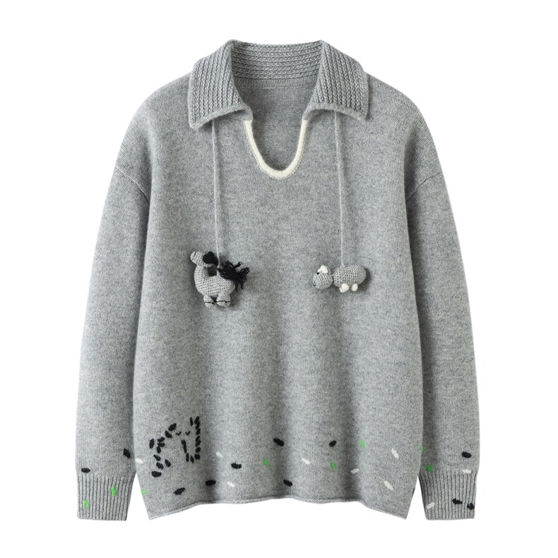 2025年秋季常规通勤单件联名款手工刺绣，女装羊绒衫，暖习羊绒